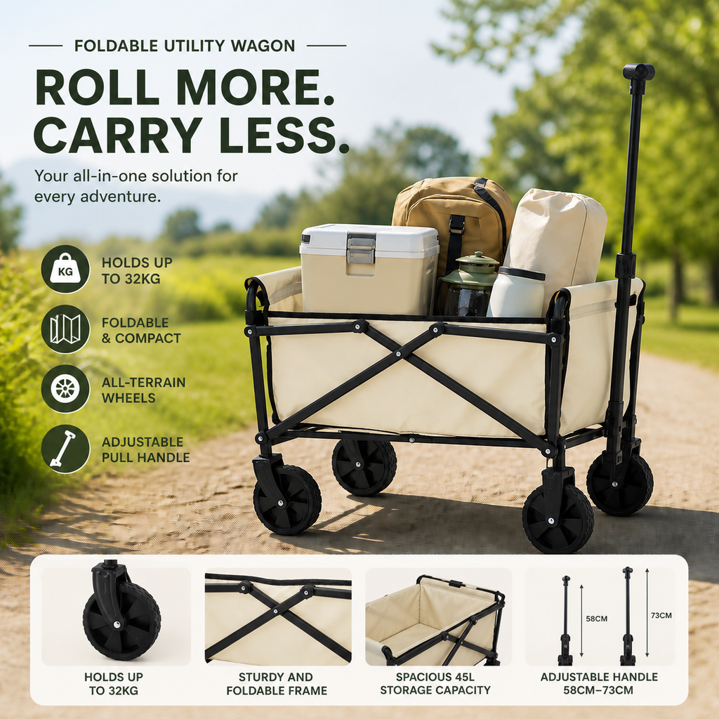 Foldable Outdoor Trolley - 45L Storage / 32Kg Maximum Load