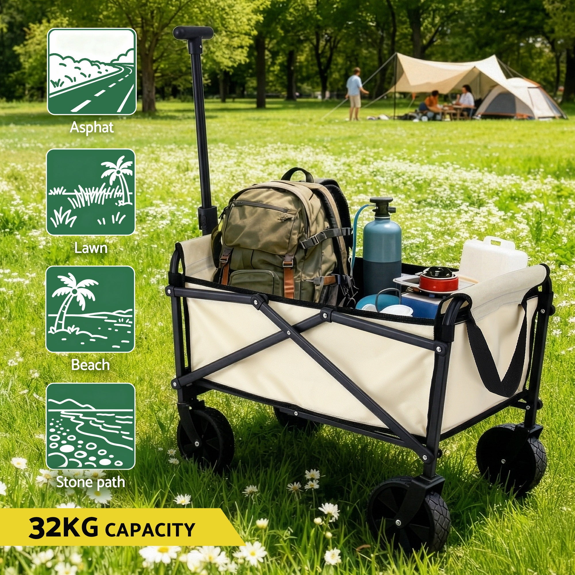 Foldable Outdoor Trolley - 45L Storage / 32Kg Maximum Load